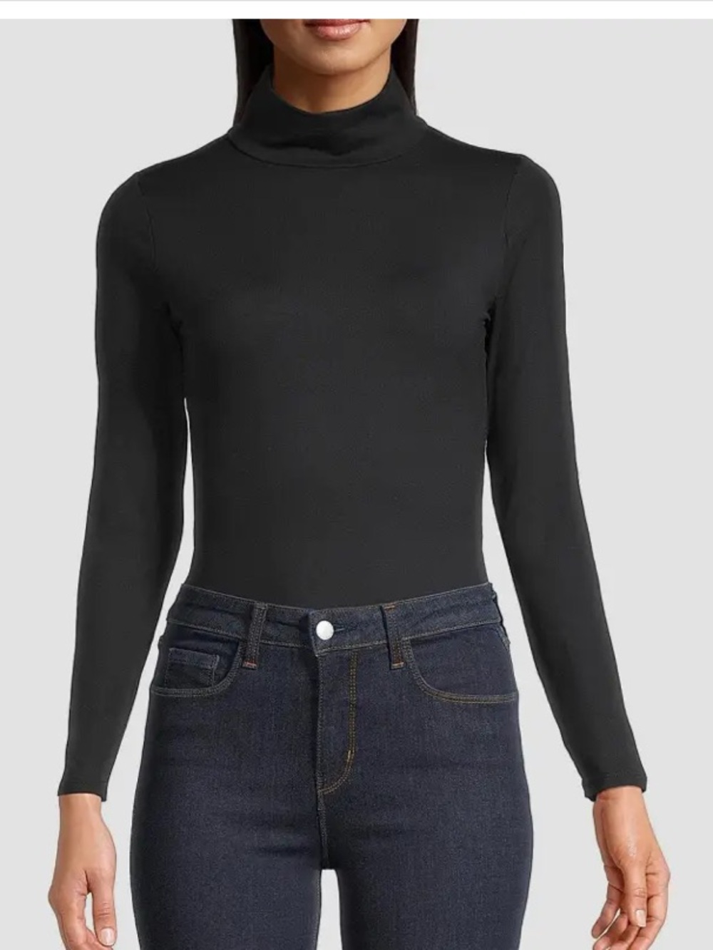 SPANX Black Long-Sleeve Mock Neck Snap Bodysuit Small